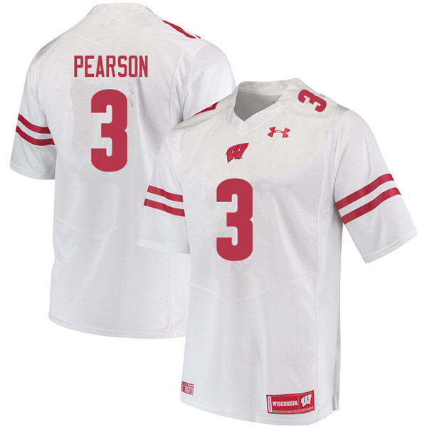 Men #3 Reggie Pearson Wisconsin Badgers College Football Jerseys Sale-White - Click Image to Close